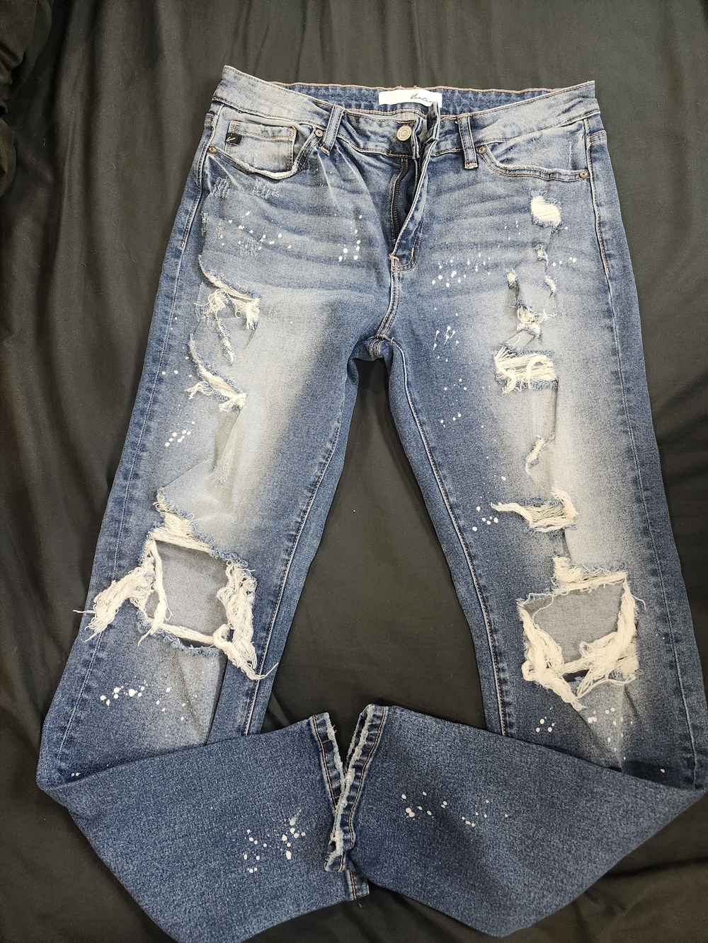 KanCan Distressed Medium Blue Jeans with Paint Splatter